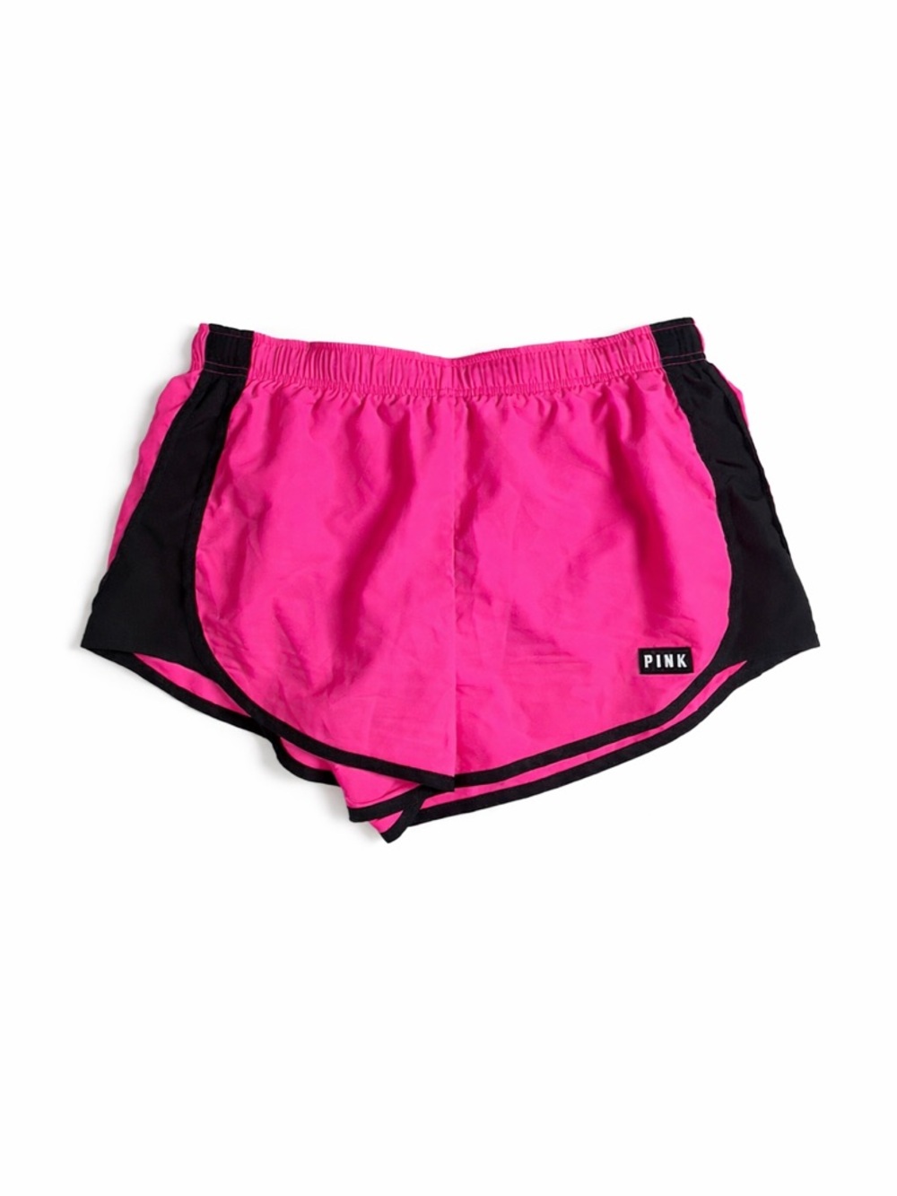 PINK Victoria's Secret Neon Pink Running Shorts Black Trim Athletic Activewear